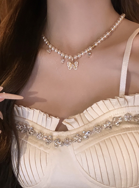 【Mielin】千金礼结 闪锆蝴蝶结珍珠项链小众高级感锁骨链choker