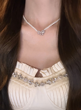 【Mielin】少女心结 闪锆蝴蝶结珍珠项链甜美精致感锁骨链choker