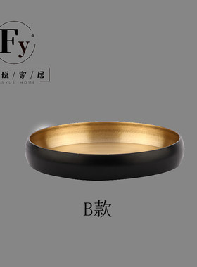 凡悦优质摆件简单创意轻奢黄铜托盘软装客厅果盘茶盘样板间装饰品