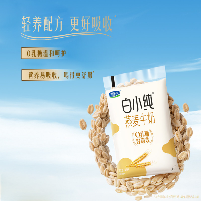 君乐宝白小纯牛奶燕麦黑巧风味营养早餐常温牛奶180ml*12袋