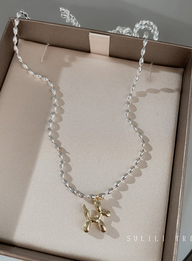 极简冷淡风清冷感法式轻奢小众小狗卡通项链俏皮闺蜜锁骨链颈链女