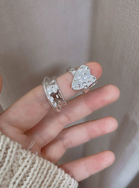 几何爱心锤纹宽边开口指环