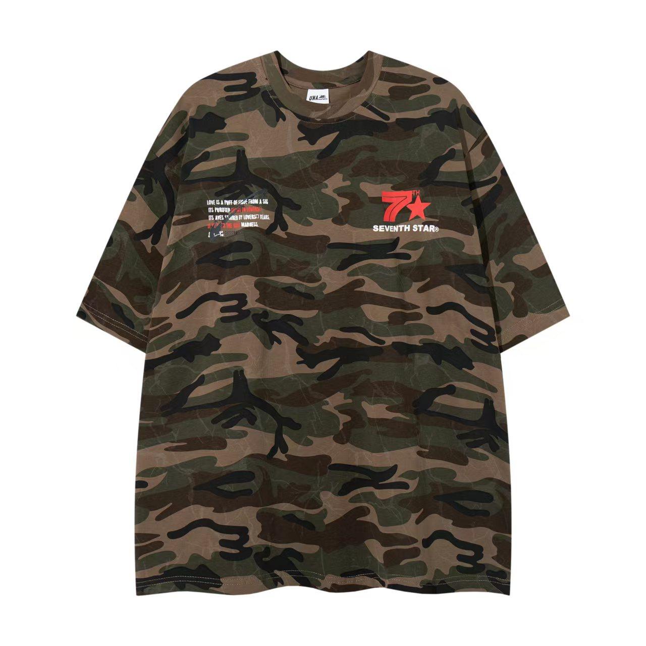 chaonimei美式复古高街迷彩嘻哈短袖男女国潮牌情侣宽松街头半袖,淘宝优惠券,粉丝福利购,淘宝优惠卷