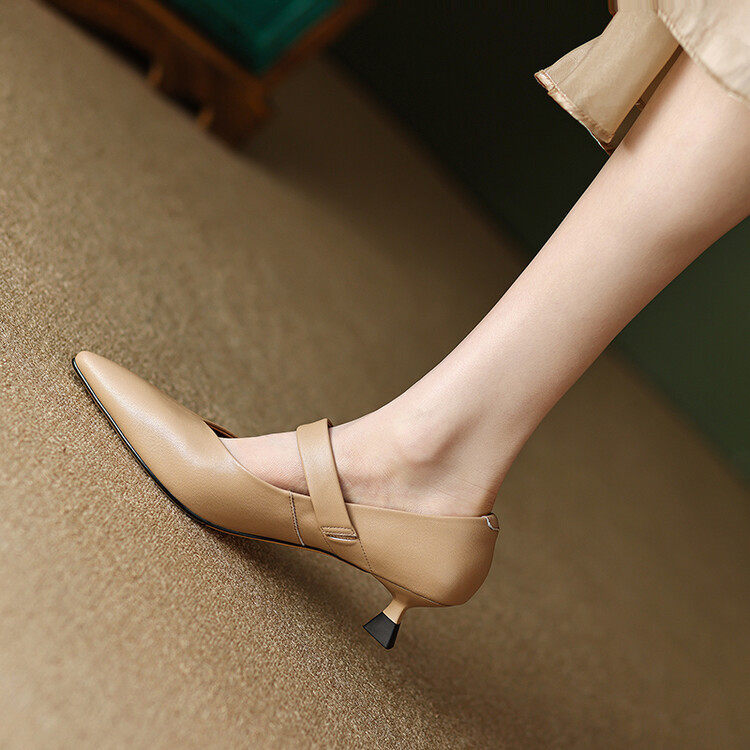 舒适软底羊皮优雅小猫跟2023春季尖头细中跟金属方扣玛丽珍单鞋女,淘宝优惠券,粉丝福利购,淘宝优惠卷