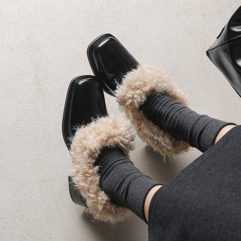 真皮加绒粗跟单鞋女秋冬季2025新款小皮鞋中跟毛毛鞋一脚蹬女鞋子,淘宝优惠券,粉丝福利购,淘宝优惠卷