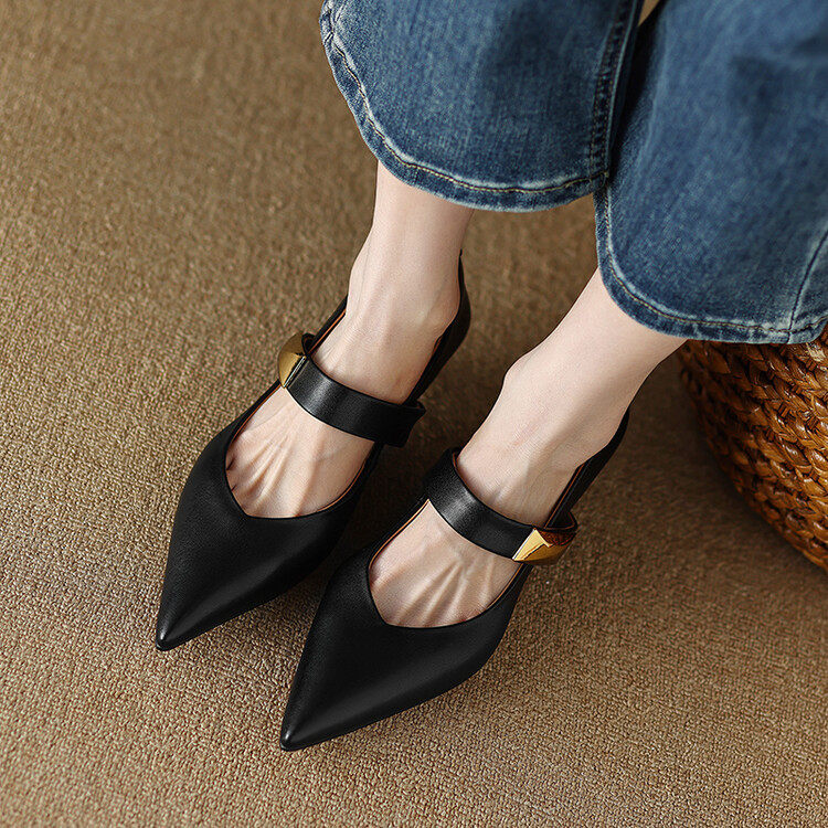 舒适软底羊皮优雅小猫跟2023春季尖头细中跟金属方扣玛丽珍单鞋女,淘宝优惠券,粉丝福利购,淘宝优惠卷