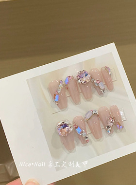 穿戴甲定制满钻施华洛纯手工美甲
