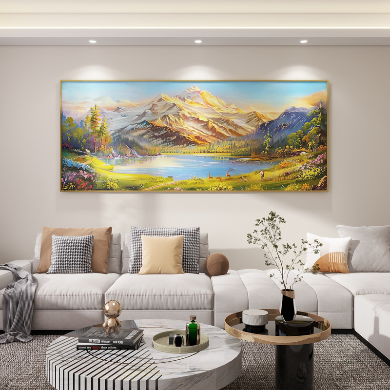 聚宝盆山水画靠山图客厅装饰画沙发背景墙挂画轻奢高级感2024新款