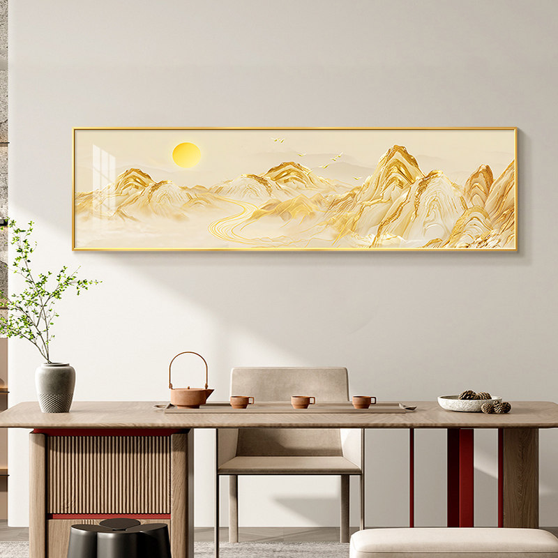 日照金山卧室床头装饰画轻奢高级感客厅聚财挂画茶室主卧简约壁画