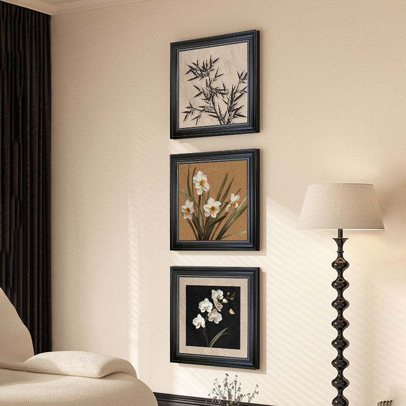 中古风玄关装饰画进门复古饭厅餐桌背景墙挂画美式客厅画花卉壁画 - 图3