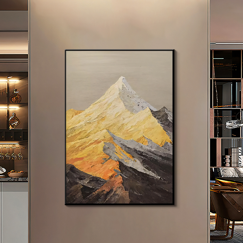 日照金山玄关装饰画大芬村油画入户正对门挂画高级感走廊过道壁画