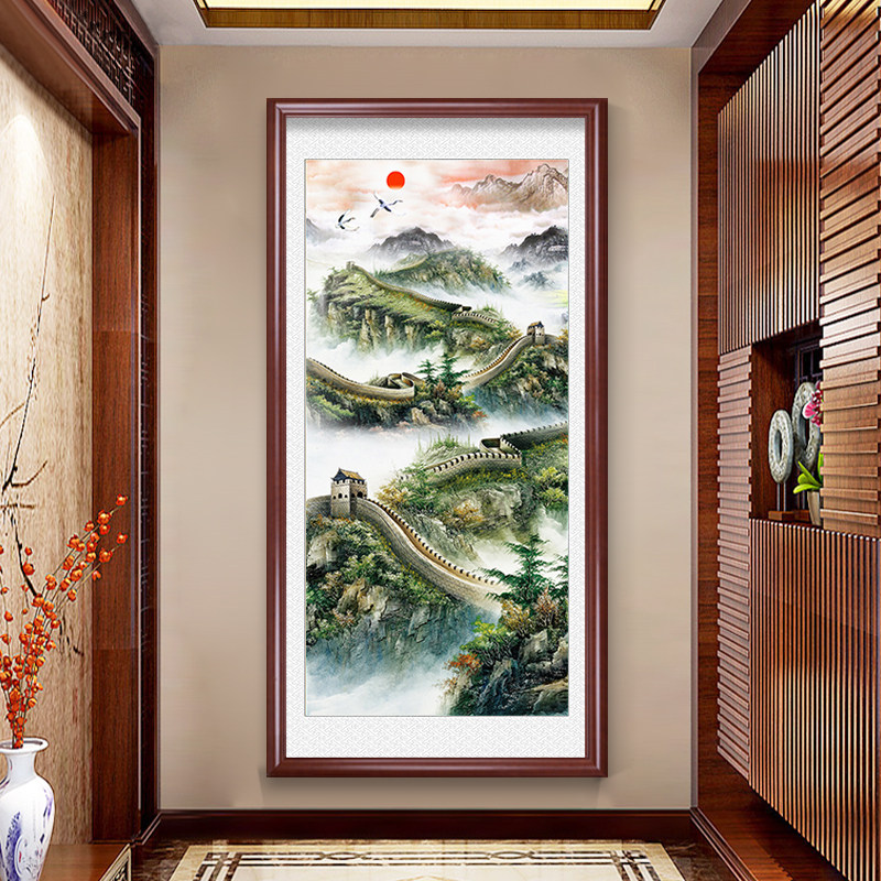万里长城画靠山图玄关画山水装饰画客厅竖版风景过道走廊尽头挂画_虎窝淘