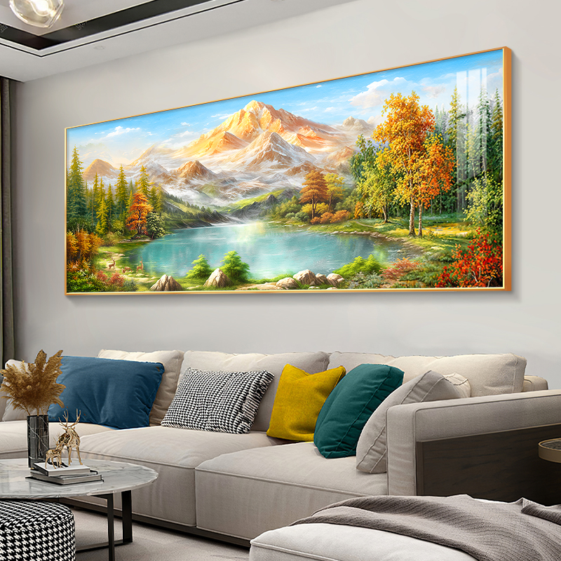 聚宝盆山水画客厅挂画沙发背景墙装饰画风景油画大气壁画日照金山