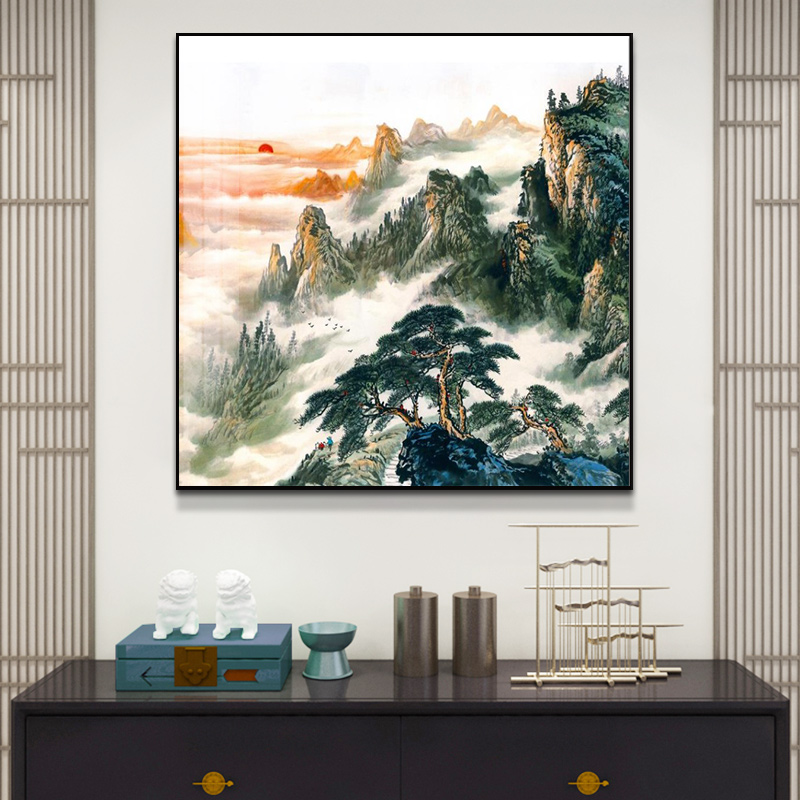 泰山背有靠山图旭日东升新中式玄关装饰画日出山水画风景挂画壁画 - 图3