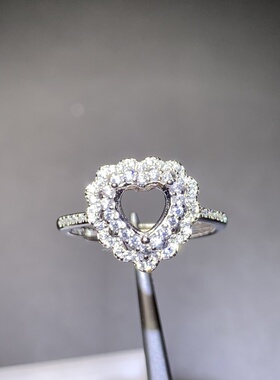 精工镶钻S925纯银戒托活口女戒心形多尺寸未镶嵌复古豪华简约戒托