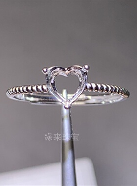 精工镶钻S925纯银6*6mm戒托活口女戒心未镶嵌复古豪华简约戒托