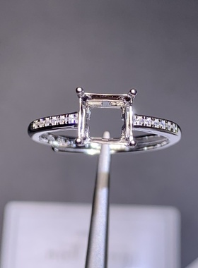 精工镶钻S925纯银戒托活口女戒正方多尺寸未镶嵌复古豪华简约戒托