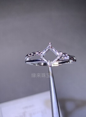 精工镶钻S925纯银戒托活口女戒正方多尺寸未镶嵌复古豪华简约戒托