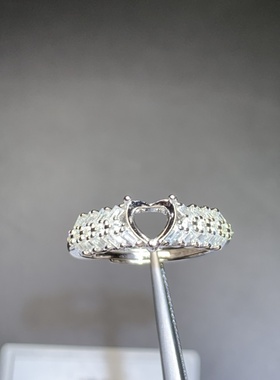 精工镶钻S925纯银戒托活口女戒心形多尺寸未镶嵌复古豪华简约戒托