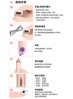 6磨头灰指甲打磨正反转美甲笔电动磨甲器充电修甲修脚工具套装