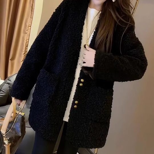 欧洲站网红爆款轻奢气质减龄女士宽松韩版中长款羊羔毛保暖外套潮