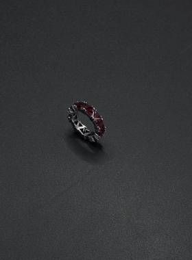 New Vintage 古著 彩色宝石银色戒指女复古文艺气质感戒指R30505