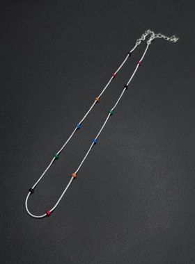 迷度彩虹豆珐琅小球小众设计感锁骨链叠戴趣味时尚甜美风R30414