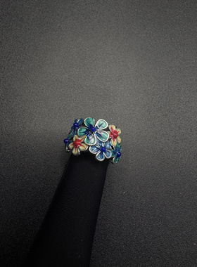 New Vintage古著设计感小众复古花团锦簇戒指