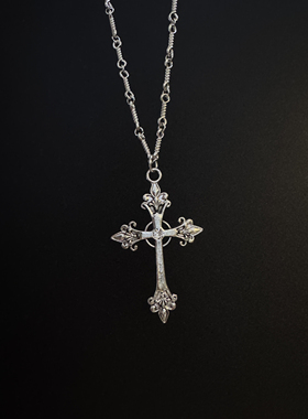 Vintage古着设计感古早风独特小众十字架项链B7272