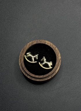 Vintage古著金色碎碎冰木马耳饰轻奢高级感气质大气耳环P120255