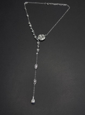 高级感满钻山茶花项链女款轻奢小众锁骨链颈链配饰毛衣链R30509