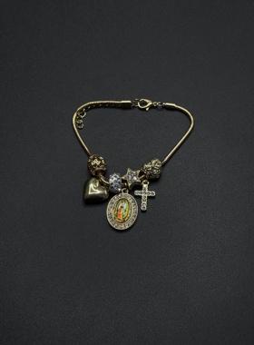 欧美跨境人像圣母桃心爱心十字架星星手链女创意蛇骨链手串P11256