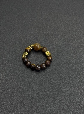 Vintage古著秋冬复古风美拉德虎眼石串珠戒指小众设计轻奢R120654