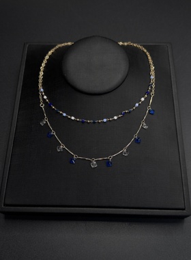 双层彩色水晶串珠项链女小众叠戴锁骨链高级感choker颈链R30108