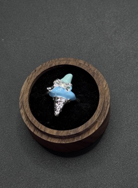 Vintage古著法蓝冰淇淋戒指简约几何设计感百搭指环配饰P120157