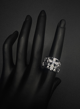 Vintage古著设计感小众复古银色十字架 戒指