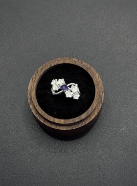 Vintage古著浪漫氛围感银白哑光磨砂花朵蝴蝶戒指女百搭P120359