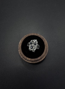 Vintage古着设计贝迪跨境饰品复古花卉高贵海蓝宝石戒指F22115