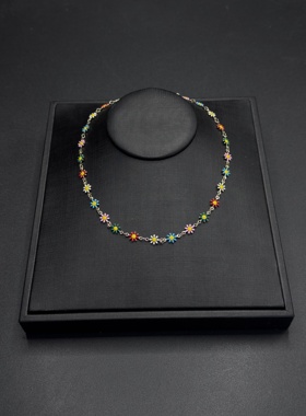 美式拼接彩色雏菊项链小众设计颈链高级感锁骨链甜酷毛衣链R30805