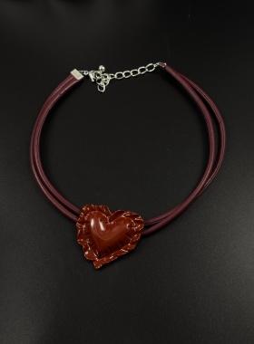 Vintage古着欧美夸张双层红色爱心项链女个性朋克锁骨链B110406