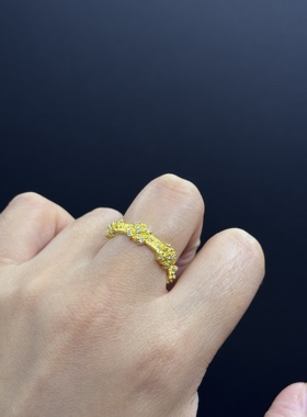 黄金色鸢尾花戒指女款带钻花朵开口戒子轻奢P122353