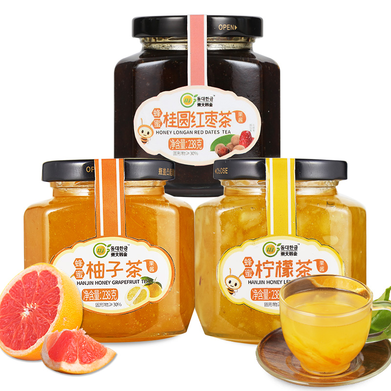 东大韩金旗舰店东大韩金蜂蜜柚子柠檬桂圆红枣茶238g*3冲泡水喝的冲饮品秋冬自制3