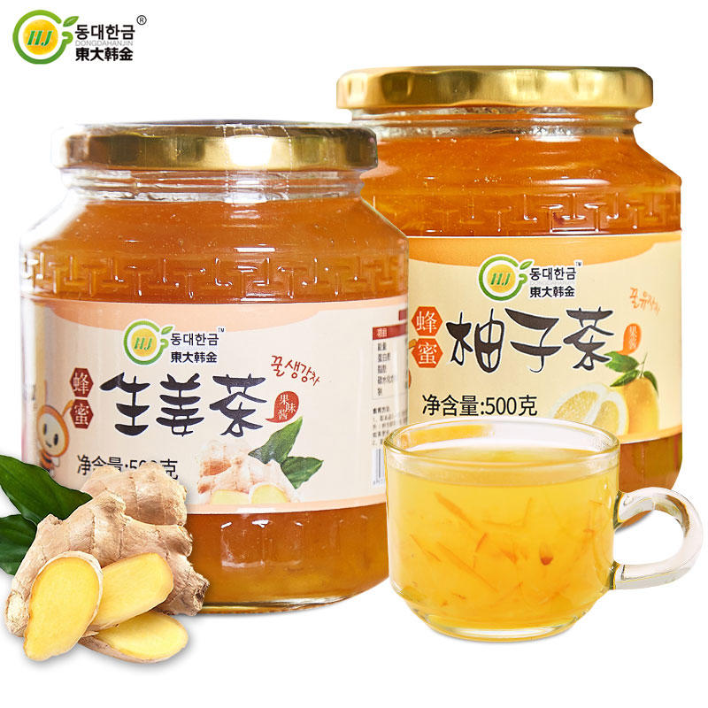 东大韩金旗舰店东大韩金蜂蜜柚子茶500g+生姜茶500g 水果茶姜茶冲饮品果酱泡水喝0