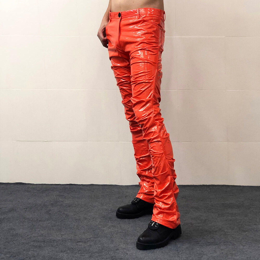 兜巴星秋季新款镜面修身皱褶喇叭皮裤男女性感夜店舞蹈模特演出服,淘宝优惠券,粉丝福利购,淘宝优惠卷