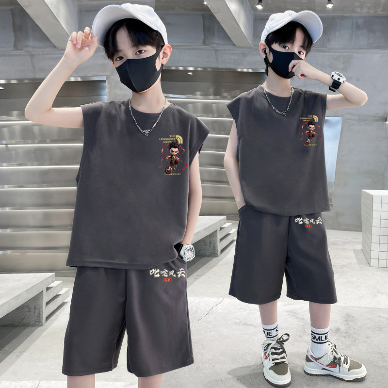 男童夏季2025新款运动套装无袖背心中小大童宽松哪吒印花裤子上衣,淘宝优惠券,粉丝福利购,淘宝优惠卷