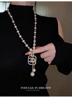 太阳花项链长款珍珠毛衣链2023年新款秋冬季时尚大气衣服配饰挂饰