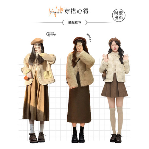 系带加绒小皮鞋女英伦风棕色复古休闲鞋2025秋冬百搭厚底软皮单鞋 - 图1