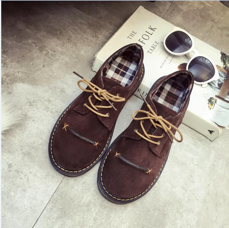 春夏磨砂小皮鞋女平跟单鞋学生系带休闲鞋复古