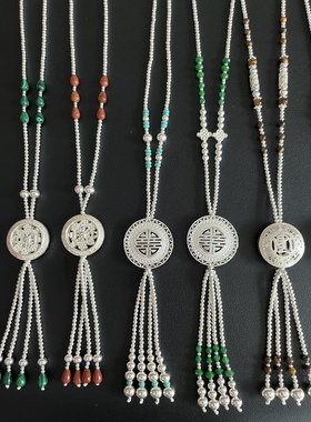 990足银银珠手工毛衣链纯银蒙古元素民族风蒙古袍项链男女同款银