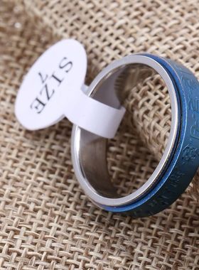 结缘钛钢蓝药师心咒佛护身符戒指